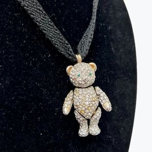 VINTAGE PAVE CRYSTAL ARTICULATED TEDDY BEAR PENDANT OR BROOCH